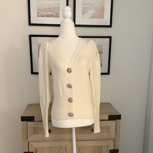 Express Cream V-Neck Button Cardigan Sweater
